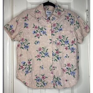 VTG Solutions Original Floral Grandmacore Shirt Pink Short Sleeve Button Up SML